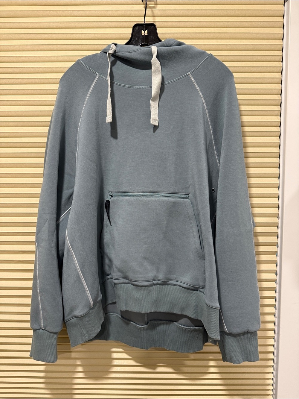 Athleta Women’s Hooded Pullover Sweatshirt in Slate Blue with Cream Drawcords